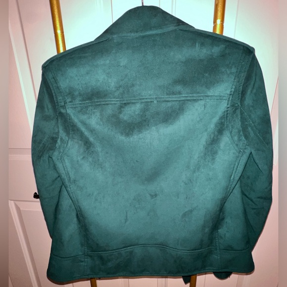 Theory Modern Moto Jacket Green Faux Suede XS NWT - Picture 9 of 10